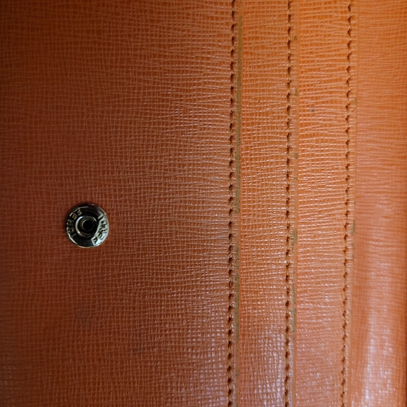 Authentic FENDI Logo Plate Leather Long Wallet Orange Italy - Picture 7 of 13